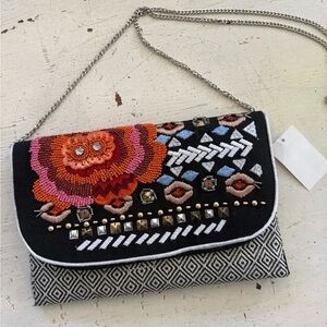 Embroidered Black and Multicolor Clutch